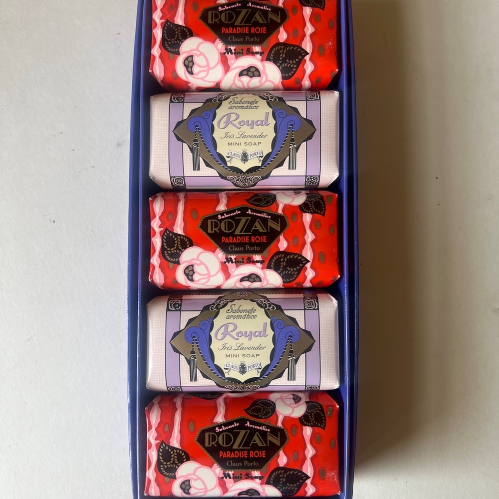 5 x Claus Porto Iris Lavender & Paradise Rose Mini Soap Bars in box - 1.8oz/50g - Picture 2 of 3